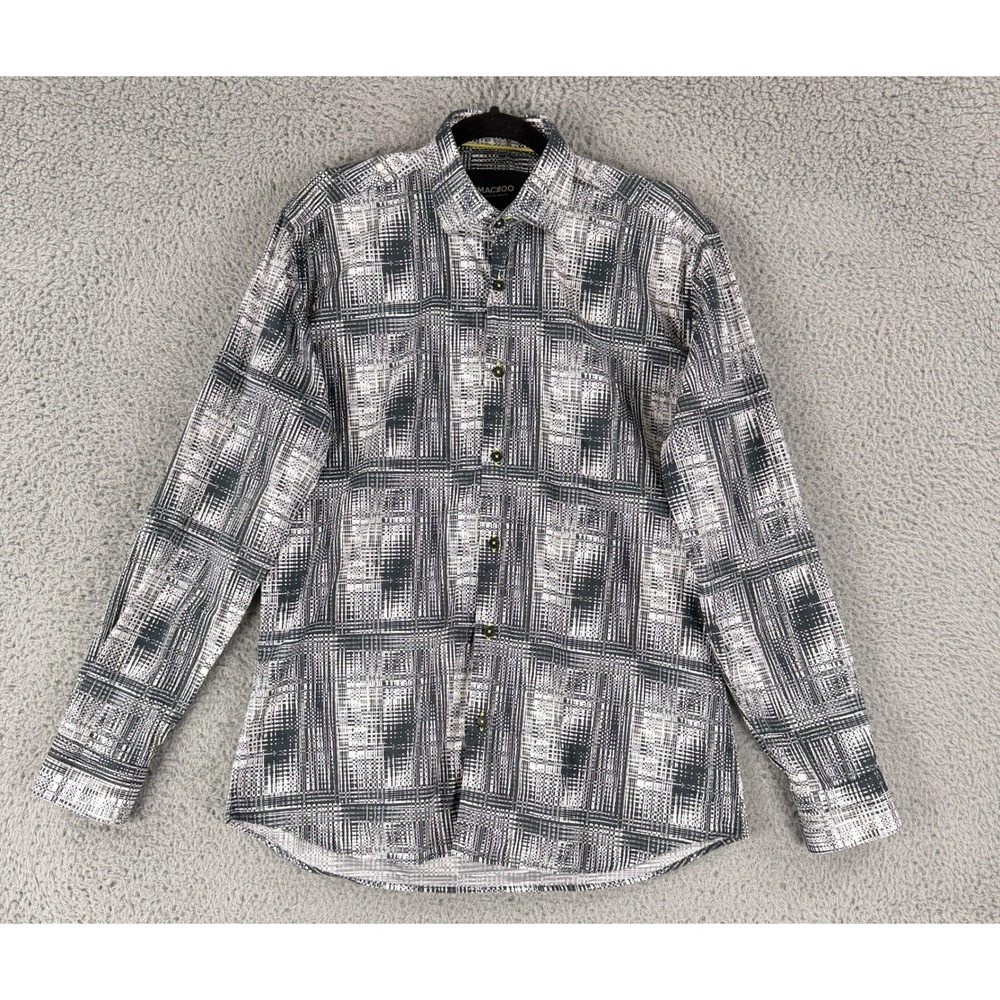 Maceoo Fibonacci A-206 Shirt Mens M Black White Button Up Italian Fabric LS Slim